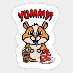 Cute orange pet is having coffee and cake Sticker